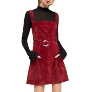 Free People 100% Leather Burgundy Belted Mini Dress